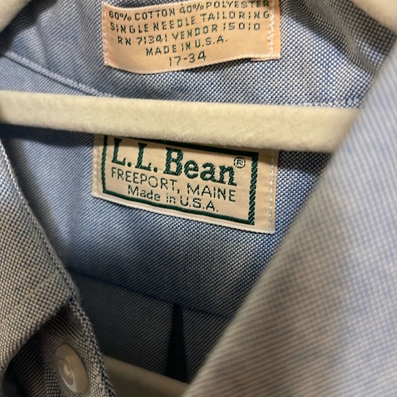 Free!! L.L.Bean 17-34 men’s vintage faded denim work dress button shirt - Picture 3 of 5